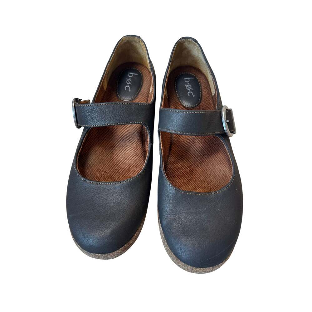 B.O.C. Born Women’s Black Leather Mary Jane Shoes Buckle Comfort Flats Size 9.5M